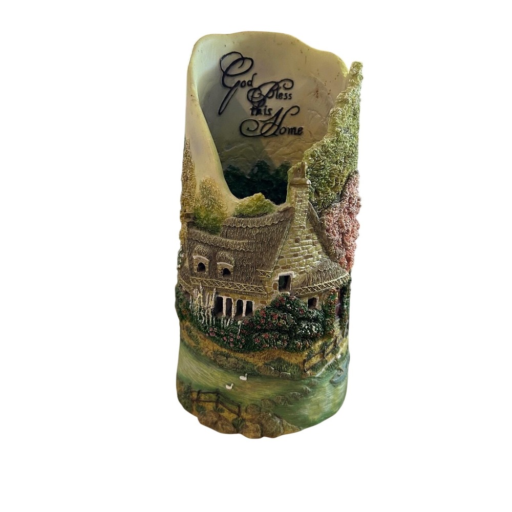 Neeley's Art Cottage Scene Bless This Home Candle Holder. Cottagecore. Romantic